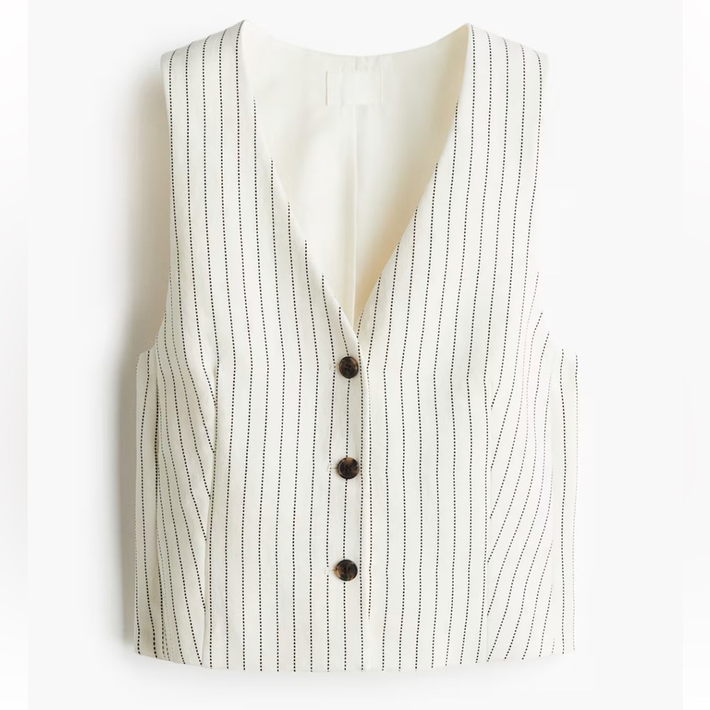 H&M Cream and Black Striped Sleeveless Blouse/Vest - NWT!